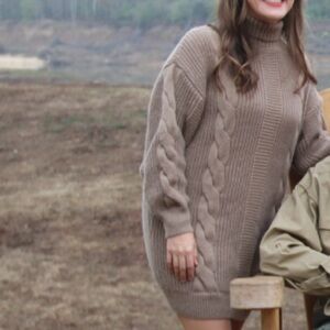 Amazon Cable-Knit Turtleneck Sweater Dress - Taupe